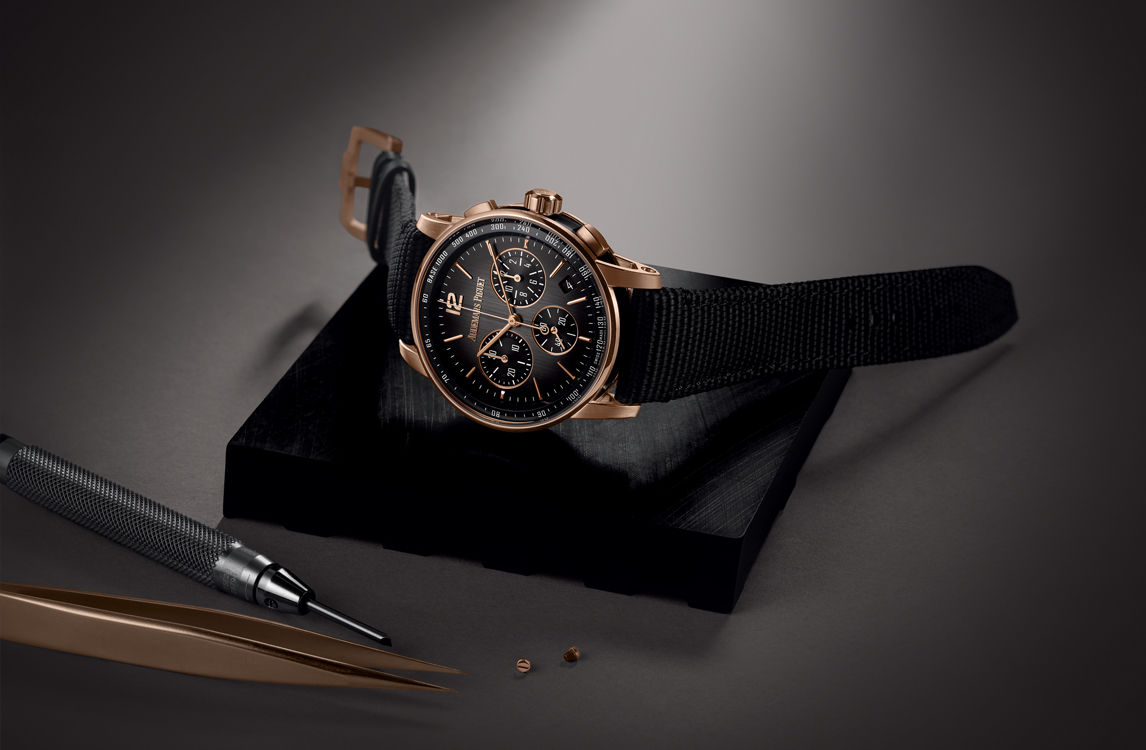 Savoir faire shoot of a Code 11.59 by Audemars Piguet Selfwinding Chronograph watch.