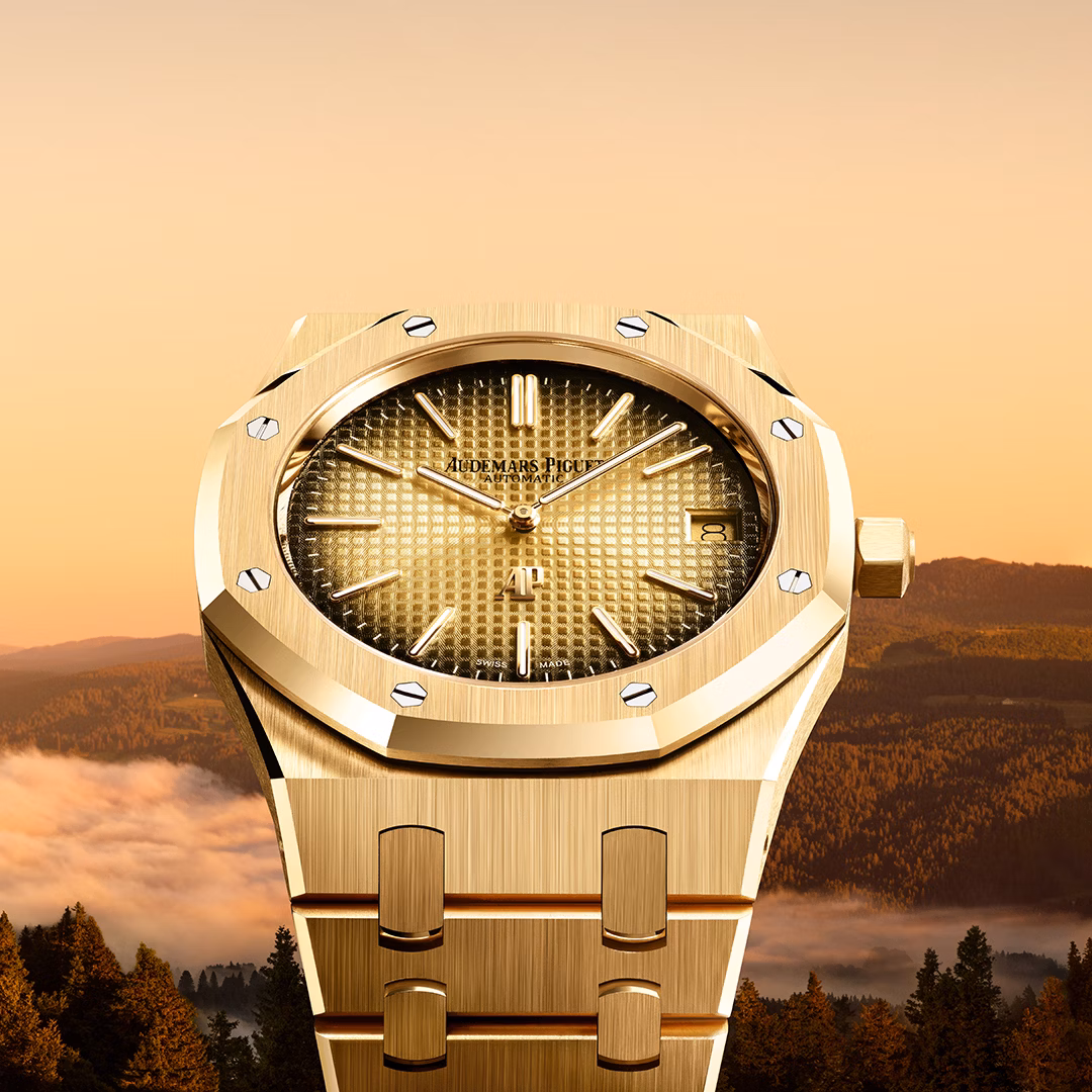 "Seek Beyond" Audemars Piguet campaign: The Code 11.59 by Audemars Piguet Starwheel watch against the backdrop of the Vallée de Joux.