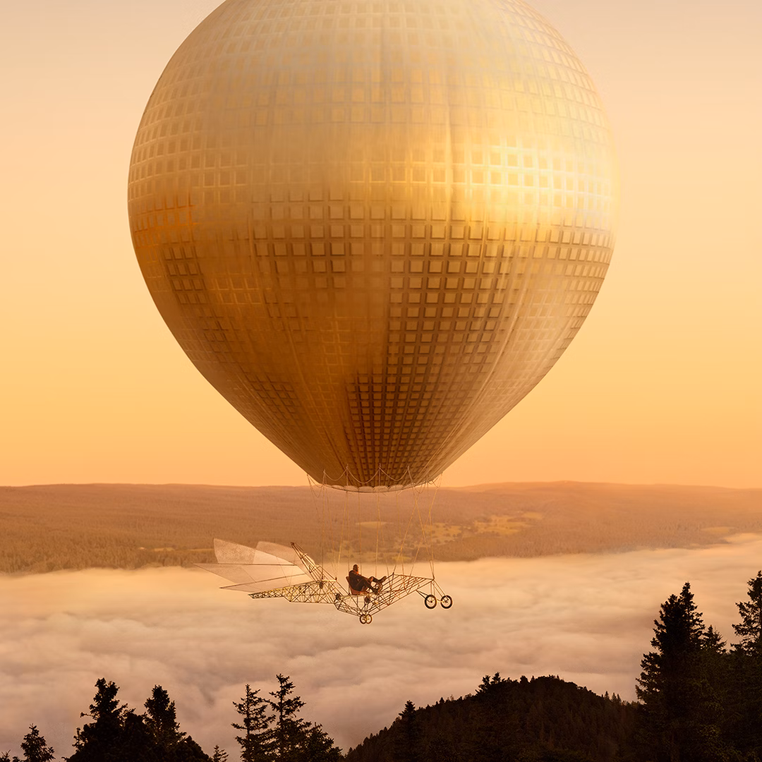 "Seek Beyond" Audemars Piguet campaign: A men riding an imaginary bicycle in the Vallée de Joux.