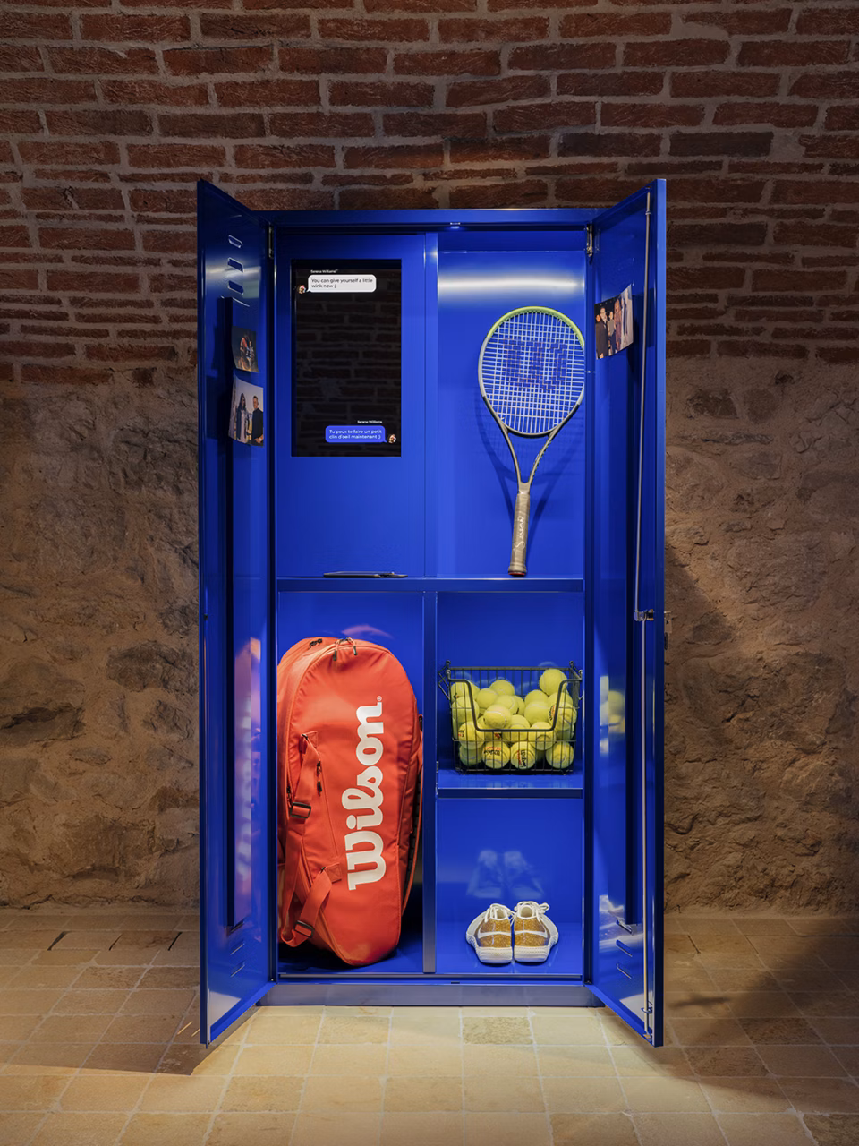 An open mast filled with objects referring to tennis