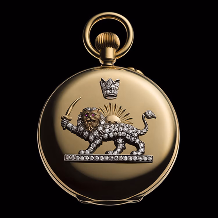 1884. Taschenuhr mit einem dekorativen Löwen, eine Sonderanfertigung für den Schah von Persien