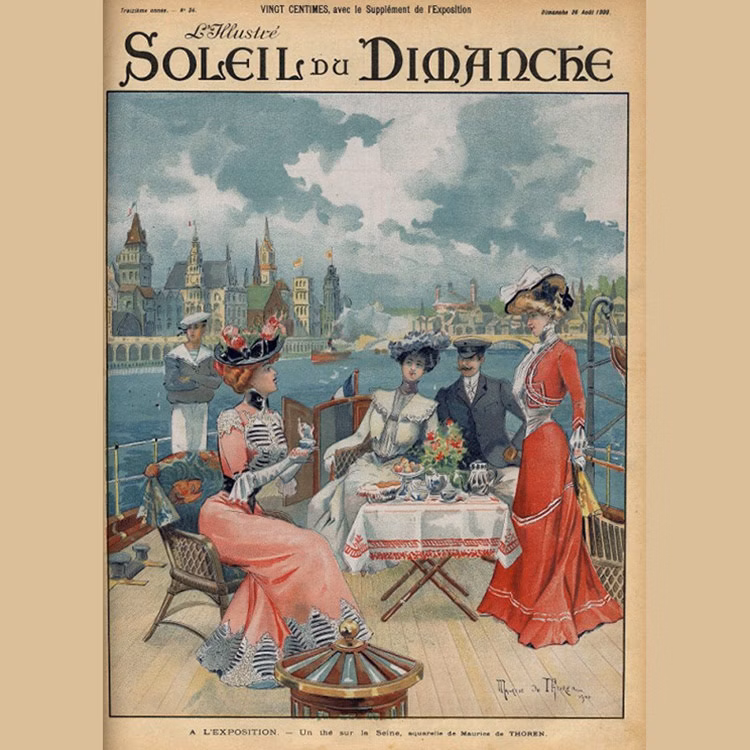 Aquarell von Maurice de Thoren, Titelseite des Magazins Soleil du Dimanche, August 1900.