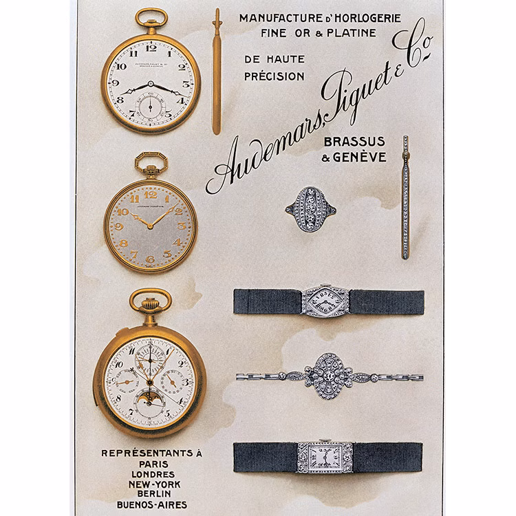 1929. Im Journal Suisse d'Horlogerie veröffentlichte Werbeanzeige von Audemars Piguet.
