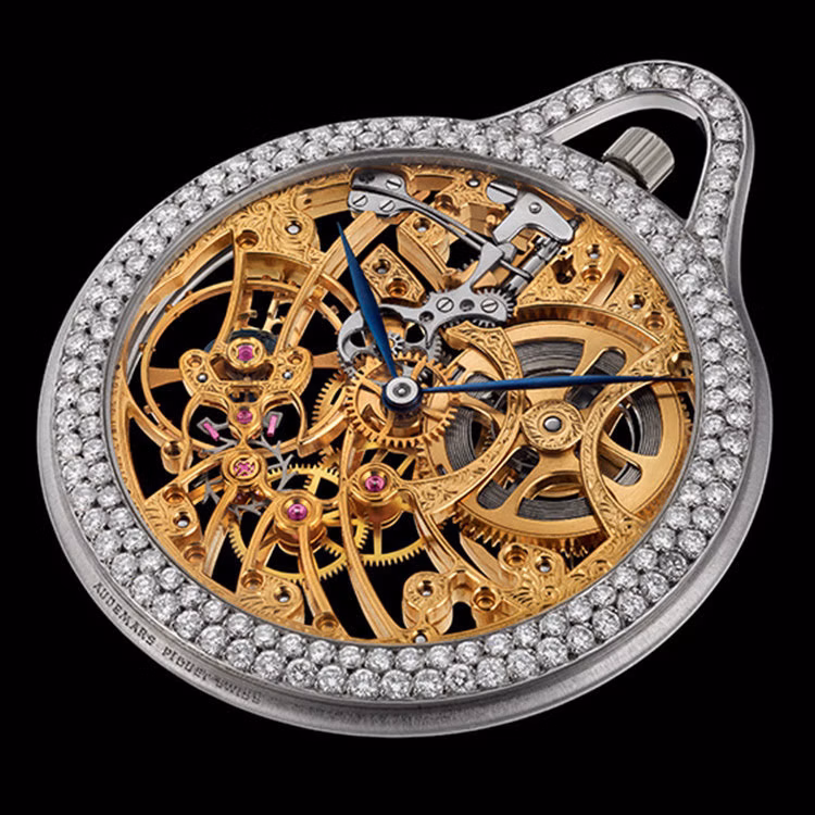 1974. Ultraflache skelettierte Taschenuhr