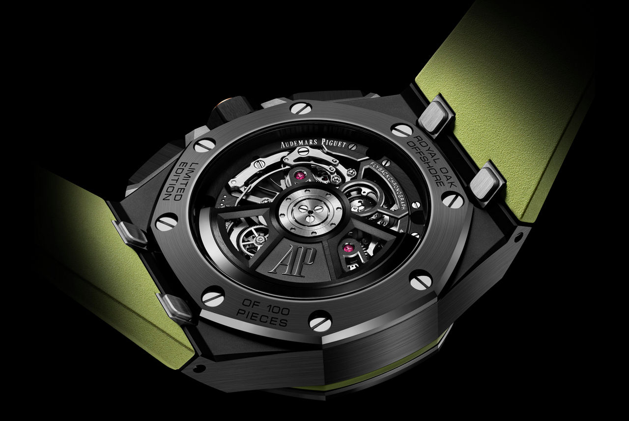Fond d’une Royal Oak Offshore Tourbillon Volant Chronographe Automatique.
