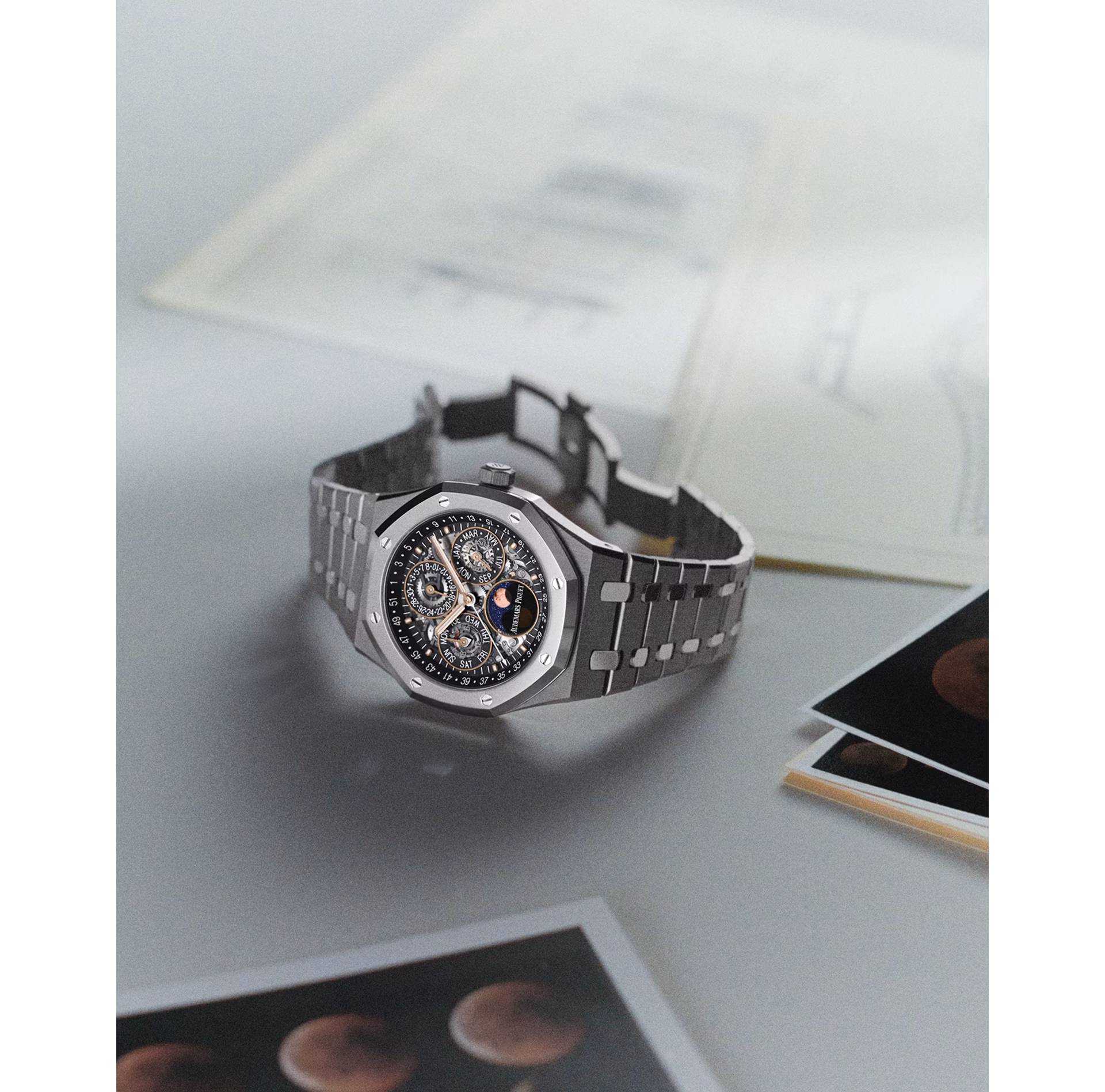 Audemars Piguet's two openworked perpetual calendar models, including the Royal Oak