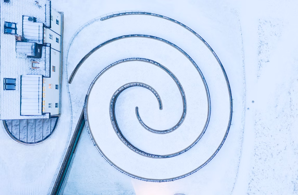 Drone view of the museum Musée Atelier Audemars Piguet, in winter