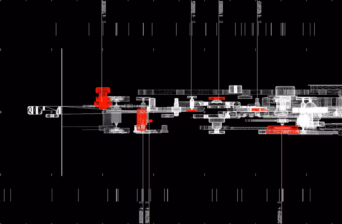 Uno sguardo a data.anatomy di Ryoji Ikeda che proietta set di dati tratti dalle schede tecniche di Audemars Piguet