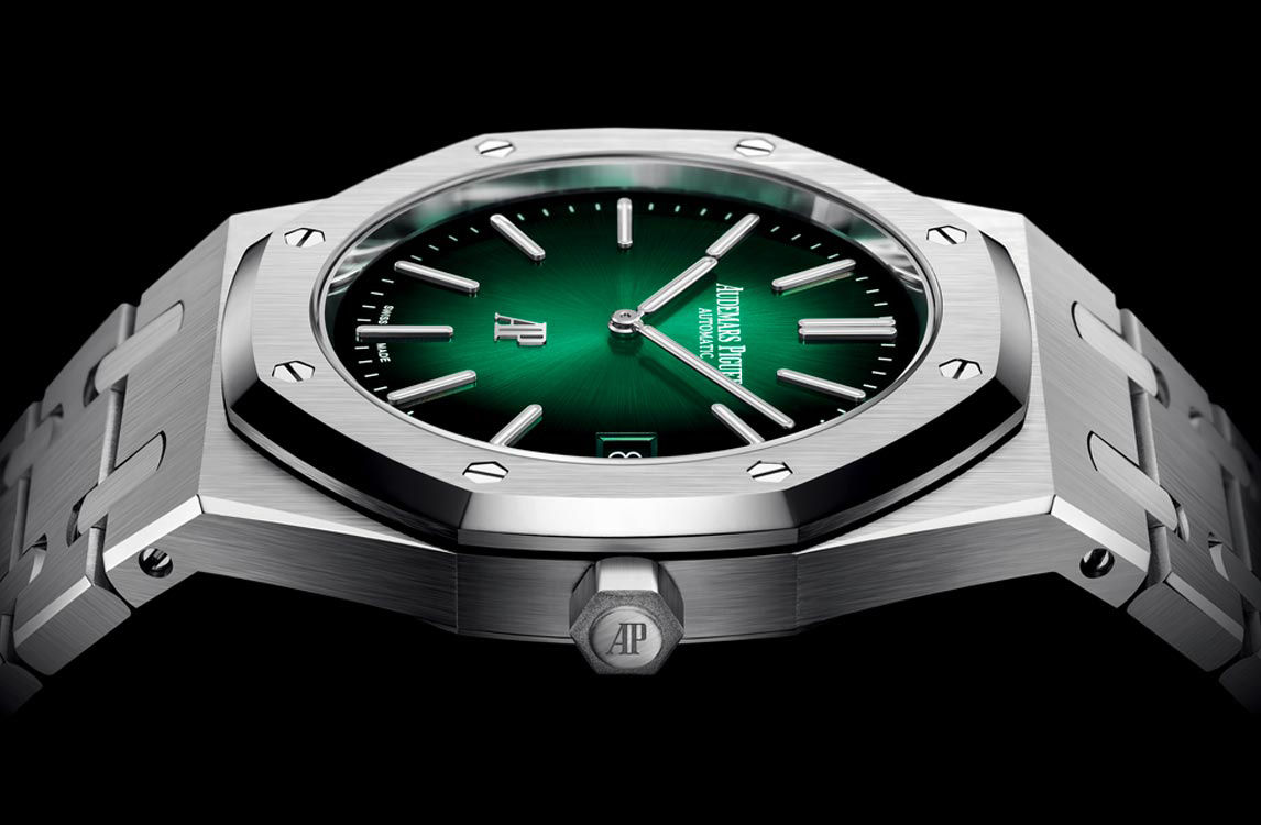 Close up of a Royal Oak "Jumbo" Extra-Thin watch.