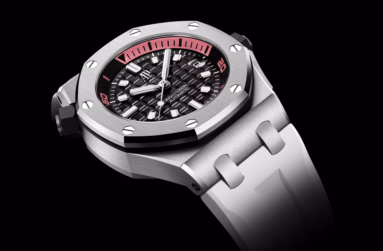 Close up of a Royal Oak Offshore watch.