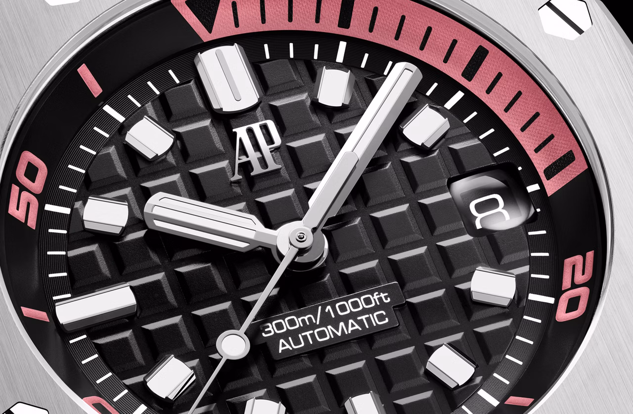 Close up of a Royal Oak Offshore dial.