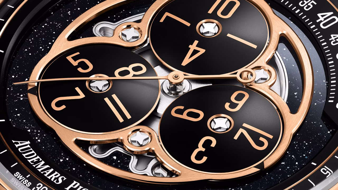 Close up of a Code 11.59 by Audemars Piguet dial.