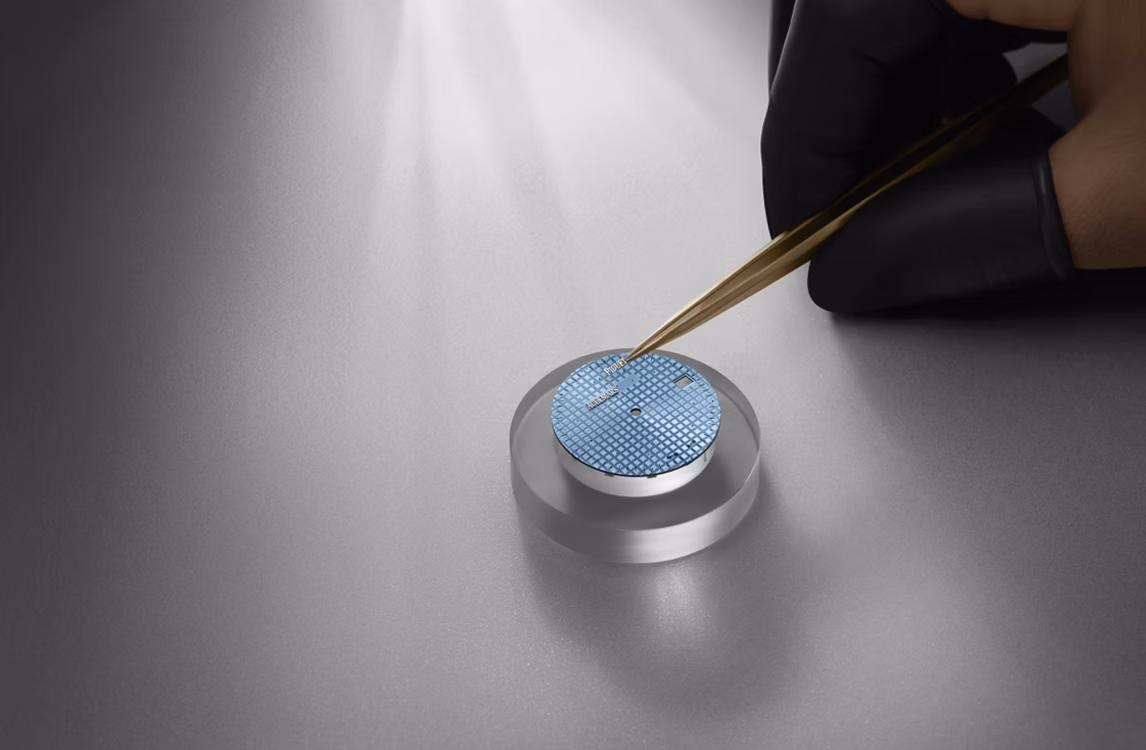 A Royal Oak watch being assembled by a watchmaker.