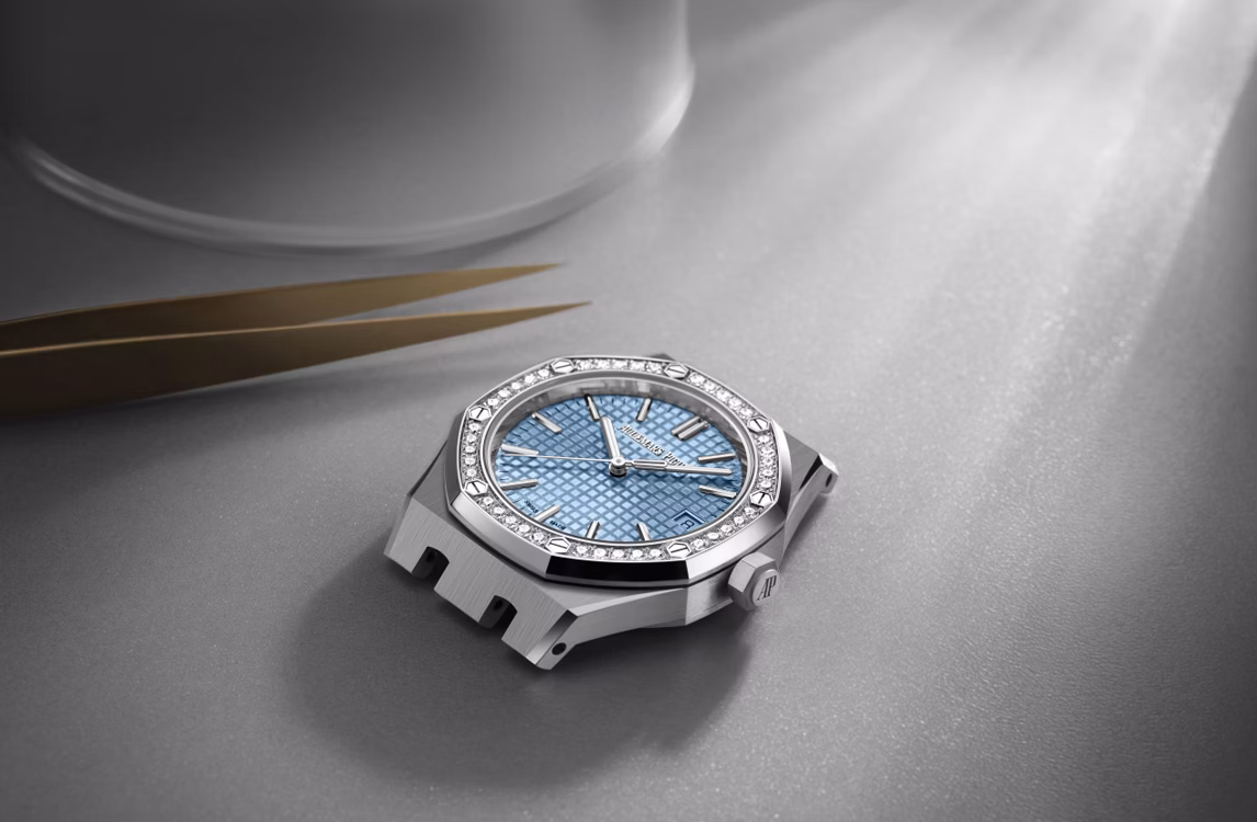 A Royal Oak watch being assembled by a watchmaker.