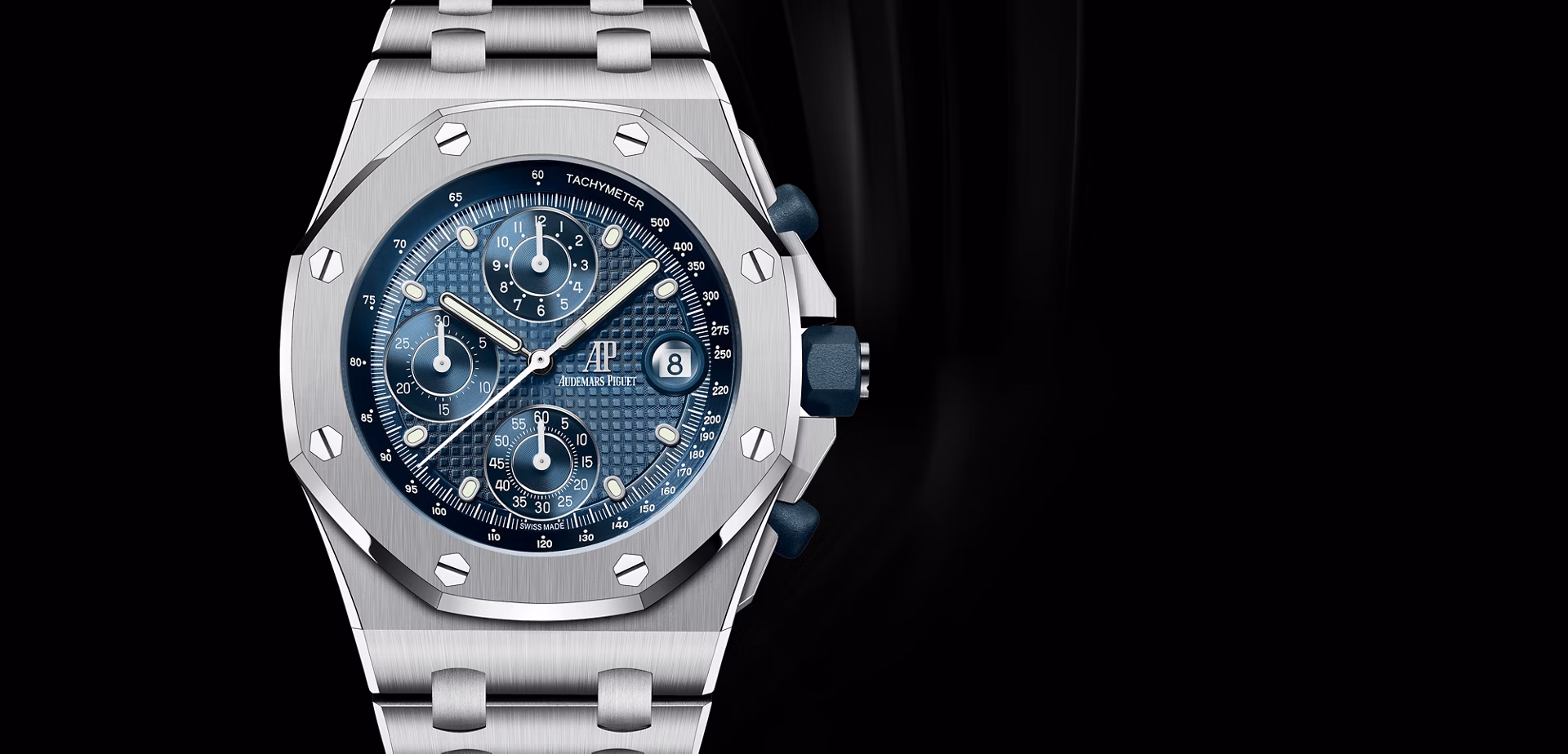 Close up of a Royal Oak Offshore watch.