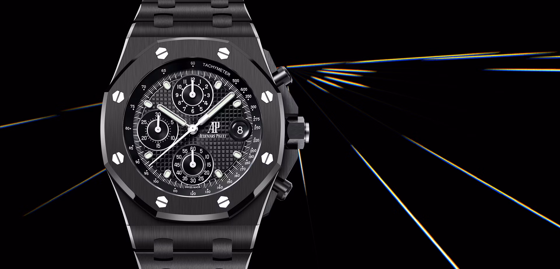 Close up of a Royal Oak Offshore watch.