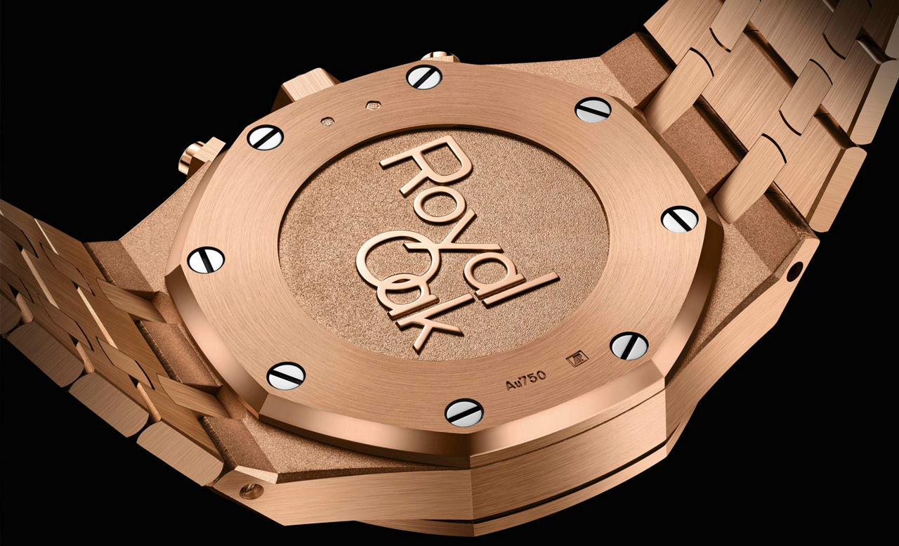 Royal Oak皇家橡树系列玫瑰金腕表的表底图