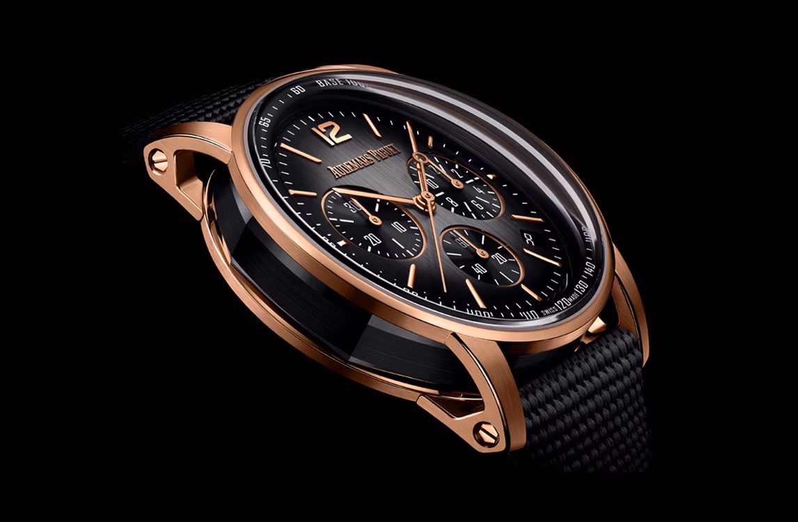 Close up of a Code 11.59 by Audemars Piguet Selfwinding Chronograph watch.