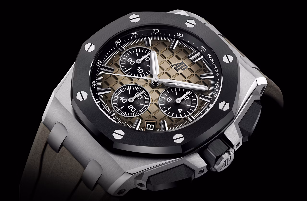 Close up of a Royal Oak Offshore watch.