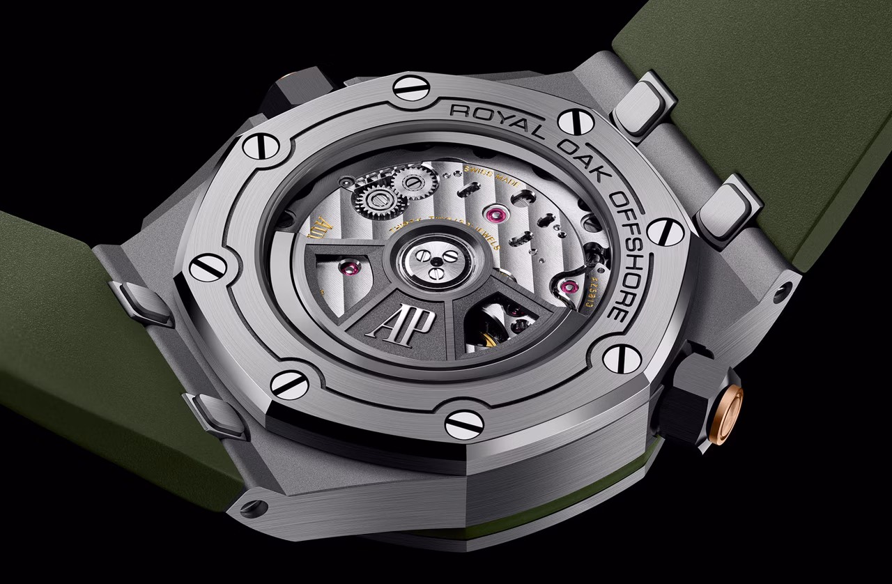 Close up of a Royal Oak Offshore backcase.