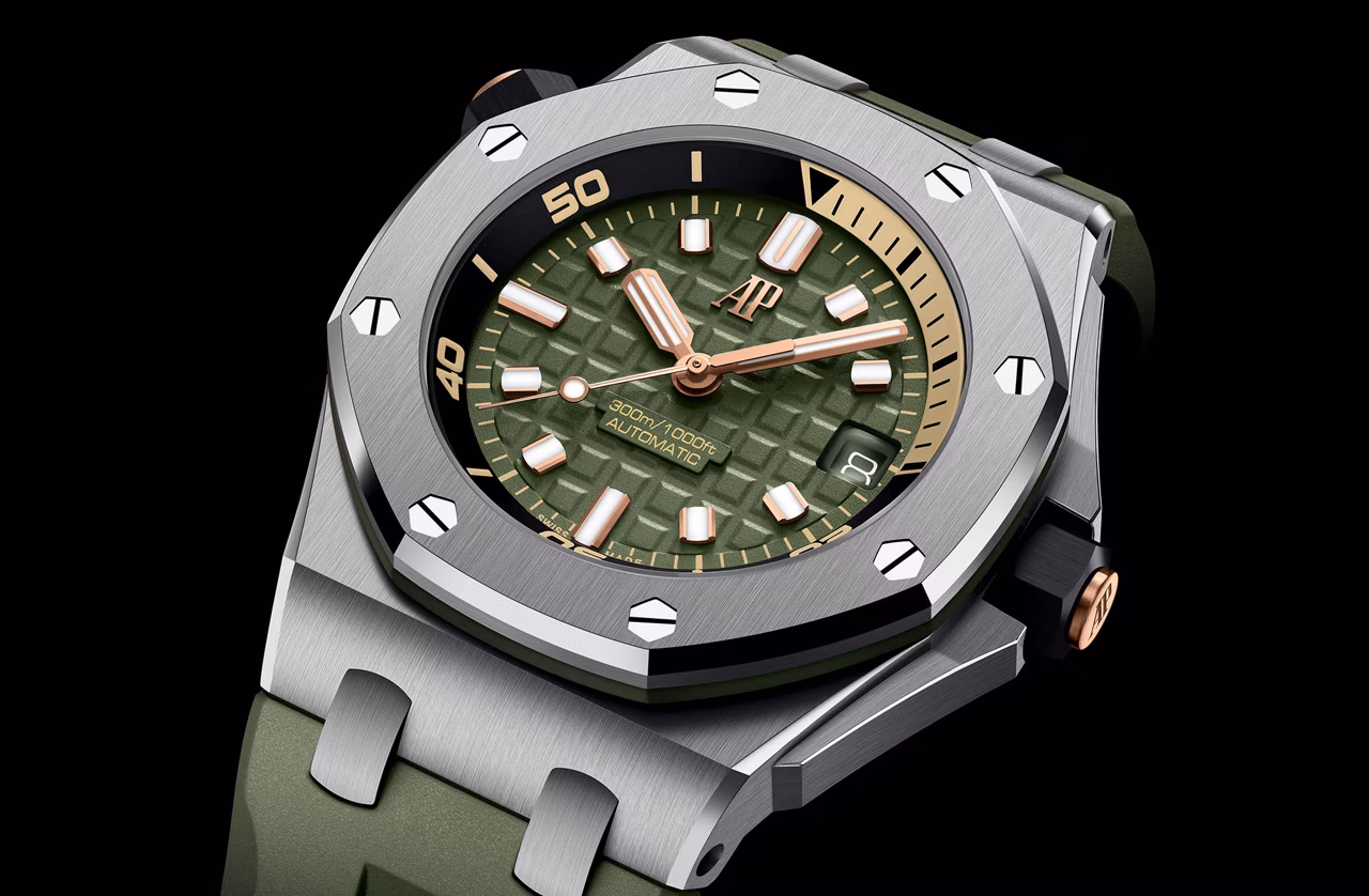 Close up of a Royal Oak Offshore watch.