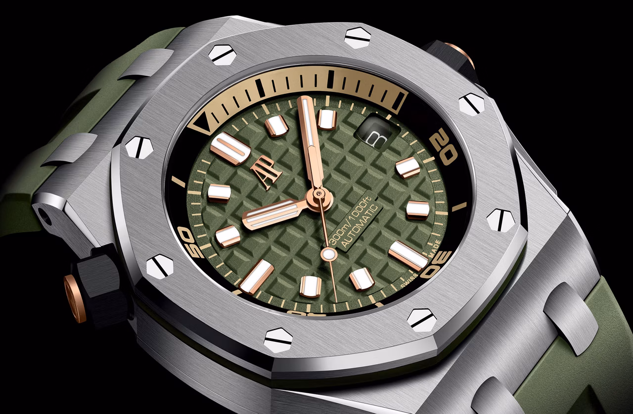 Close up of a Royal Oak Offshore watch.
