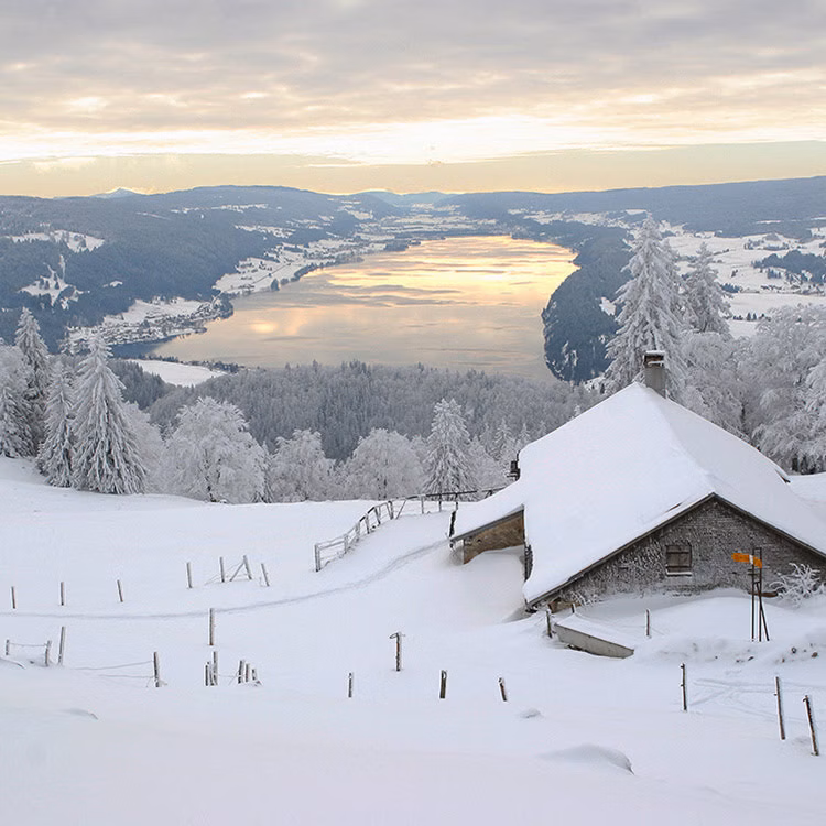 View of the Vallée de Joux in winter