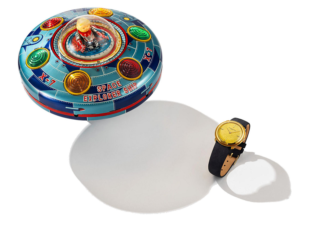"A “Space Explorer Ship X7” flying saucer made in white metal and an Audemars Piguet timepiece from 1963     "