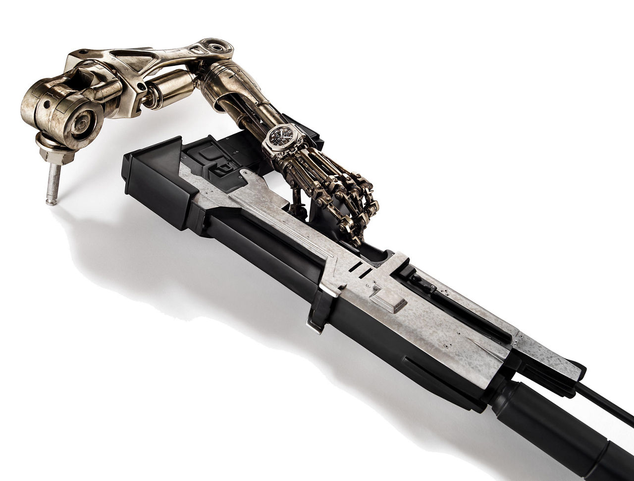 The Royal Oak Offshore T3 Chronograph in titanium on the wrist of a life-size statue of T-800 Endoskeleton Version 2.0 from the movie Terminator 2