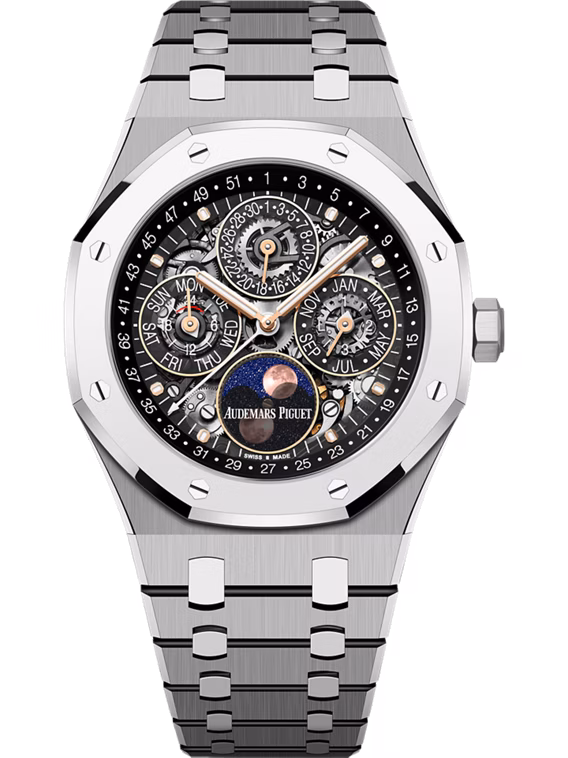 Audemars Piguet's two openworked perpetual calendar models, including the Royal Oak