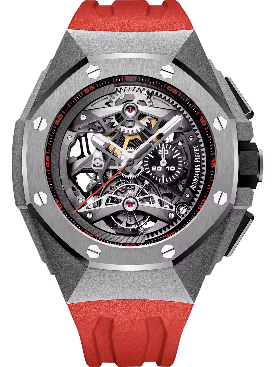 镂空陀飞轮自动上链计时码表腕表的正立图