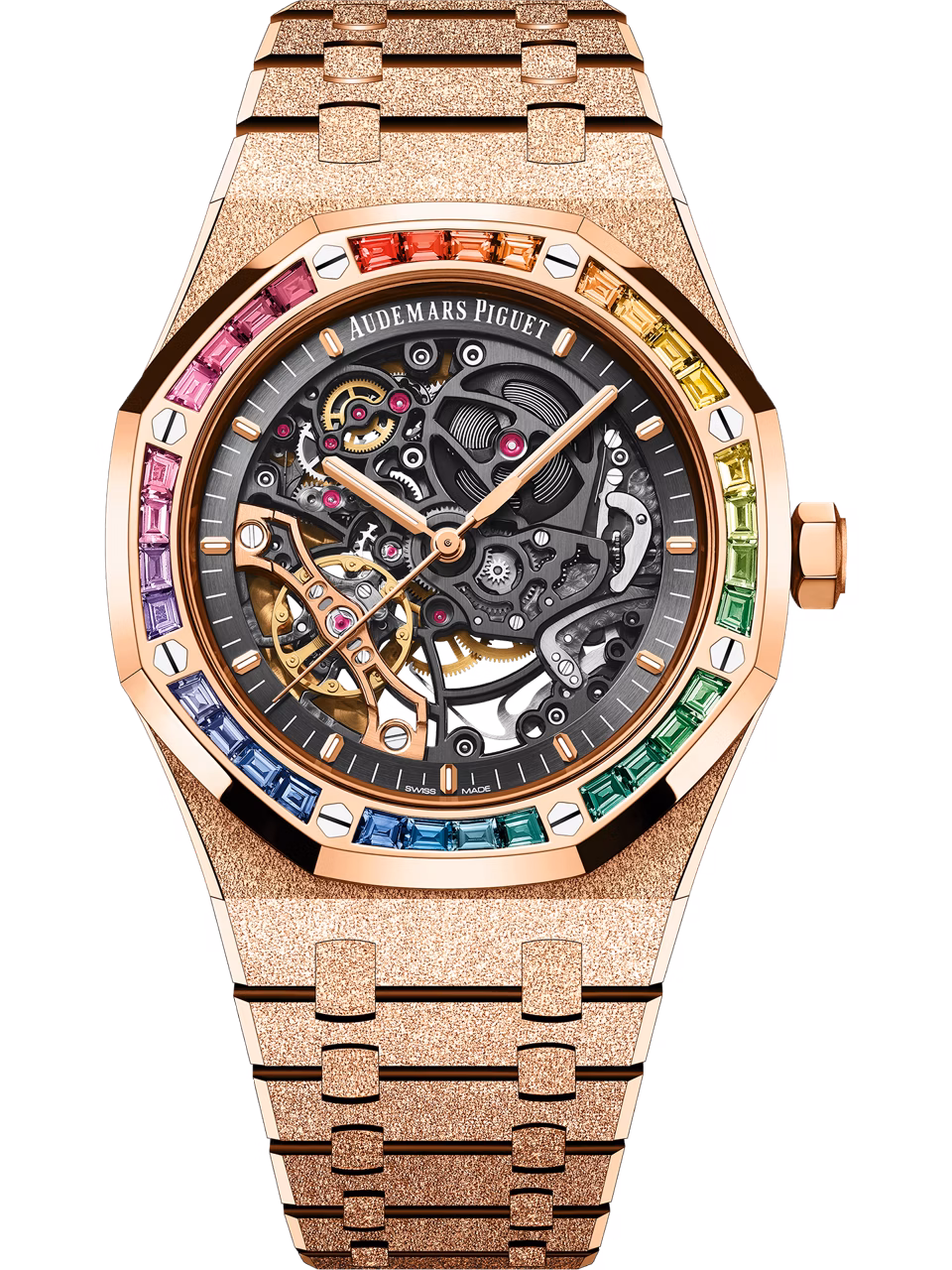 Imagen vertical del reloj Frosted Gold Doble Volante Esqueletizado