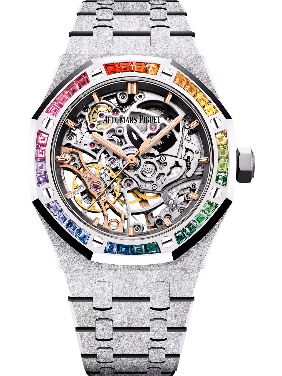 Immagine in posizione verticale dell’orologio Frosted Gold Doppio Bilanciere Scheletrato