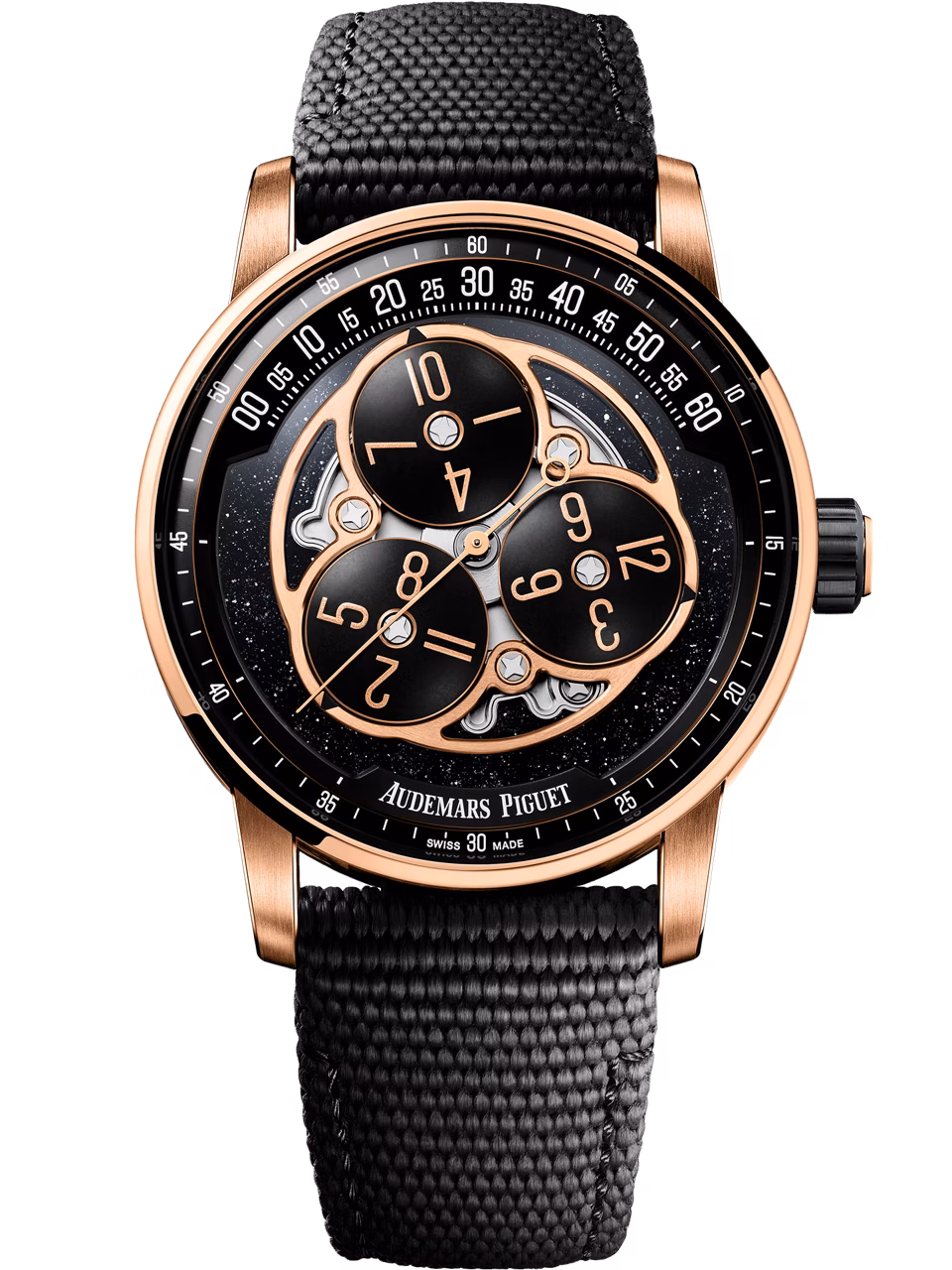 Close up of a Code 11.59 by Audemars Piguet watch. 